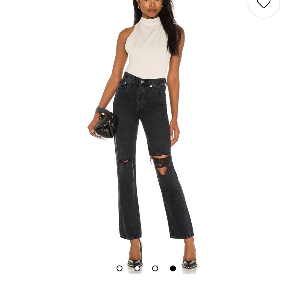 AGolde Lana destroyed straight jeans 28 black